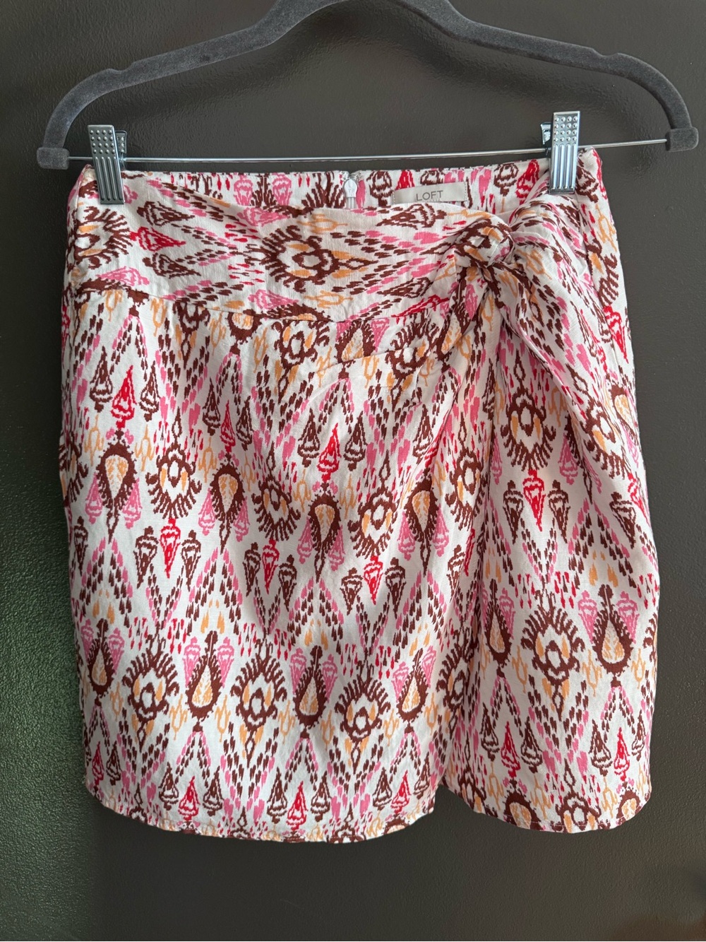 LOFT Ikat Linen Blend Pink, Brown & Cream Print Twist Sarong size 0 NWT